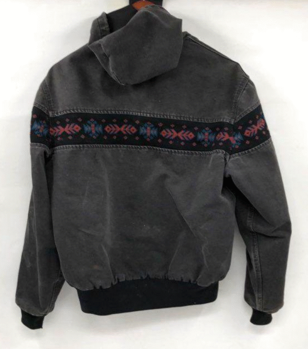 VTG Carhartt Southwest Aztec Hooded Jacket JR0005 Black/Grey Distressed sz M USA - Image 4