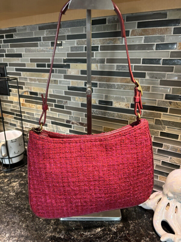 Vintage COACH Girlie Nappa Lamb Nappa Leather Alpaca Wool Handbag 8310 Red - Image 2