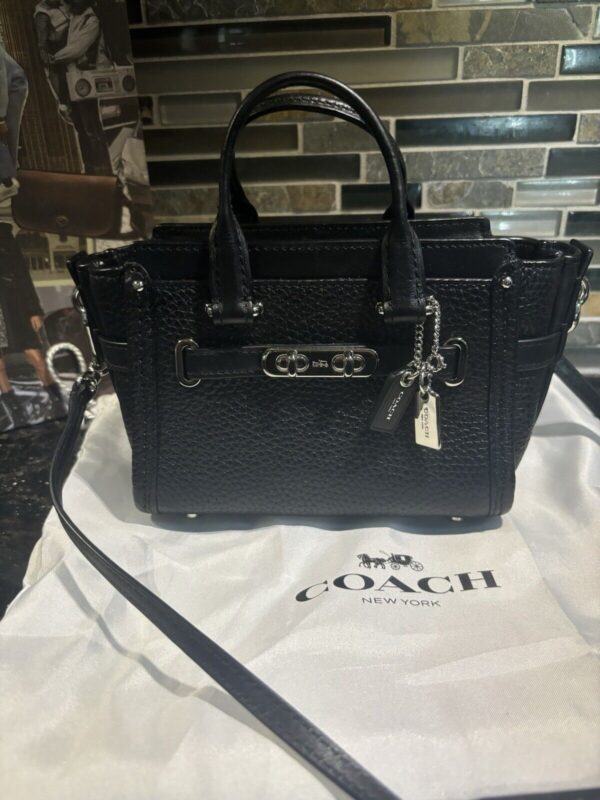 Coach Swagger 15 Carryall Handbag Crossbody Bag Pebble Leather Black 54625 - Image 2