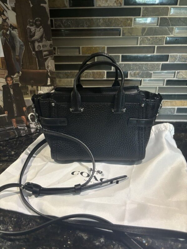 Coach Swagger 15 Carryall Handbag Crossbody Bag Pebble Leather Black 54625 - Image 3