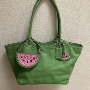 COACH Vintage Bleeker  Large Tote Bag Logo embossing Leather 14383 Green