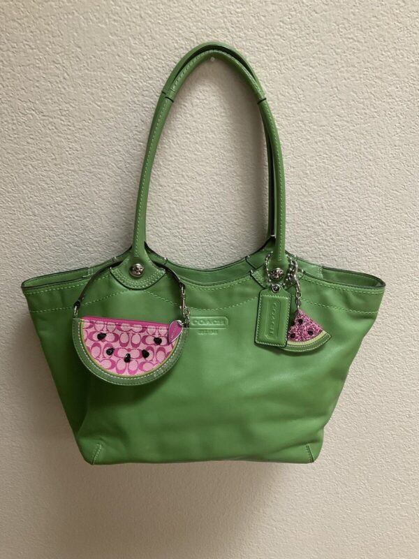 COACH Vintage Bleeker  Large Tote Bag Logo embossing Leather 14383 Green